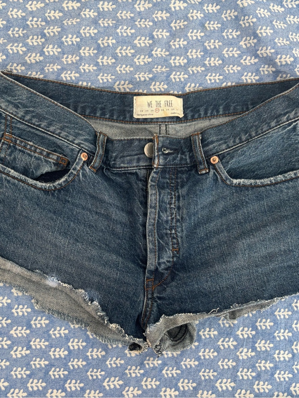 We The Free People Blue Distressed Denim Shorts